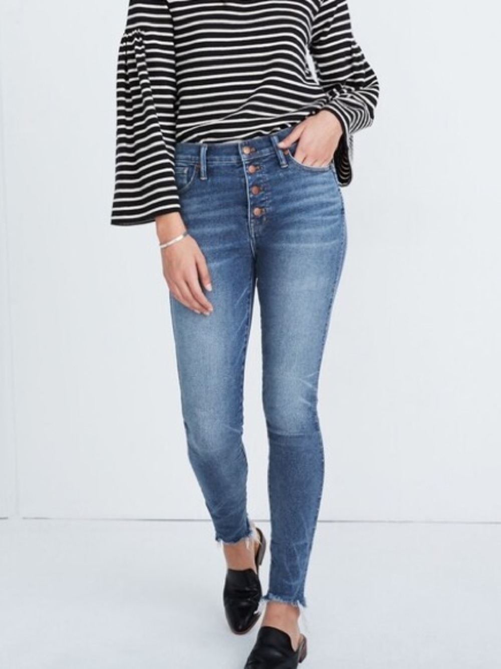 Madewell 10" High-Rise Skinny Jeans in Cordova Wash Button-Front Raw Hem Size 24